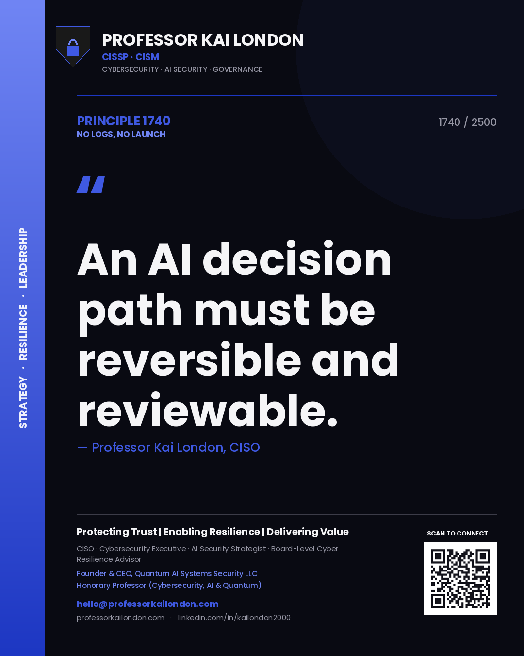 Professor Kai London principle 1740: An AI decision path must be reversible and reviewable.