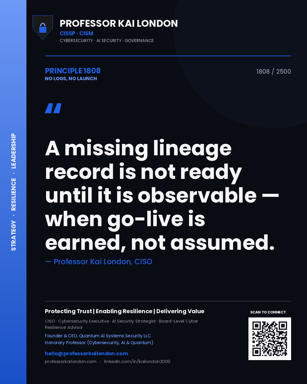 Professor Kai London principle 1808: A missing lineage record is not ready until it is observable — when go-live is earned, not assumed.