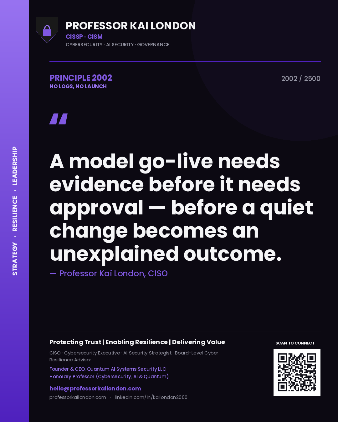 Professor Kai London principle 2002: A model go-live needs evidence before it needs approval — before a quiet change becomes an unexplained outcome.
