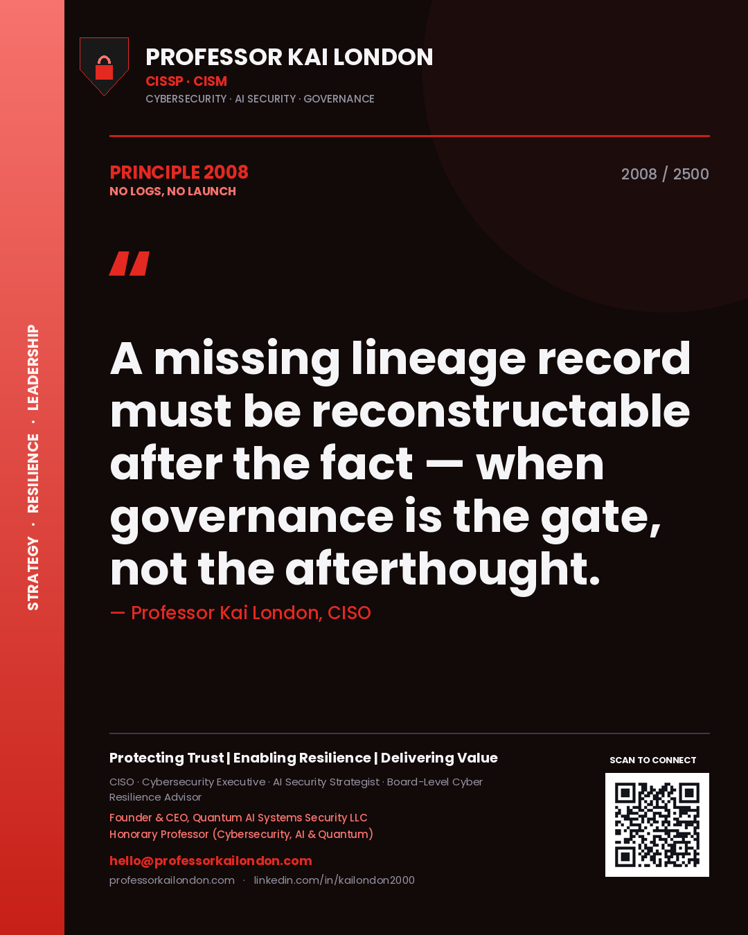 Professor Kai London principle 2008: A missing lineage record must be reconstructable after the fact — when governance is the gate, not the afterthought.