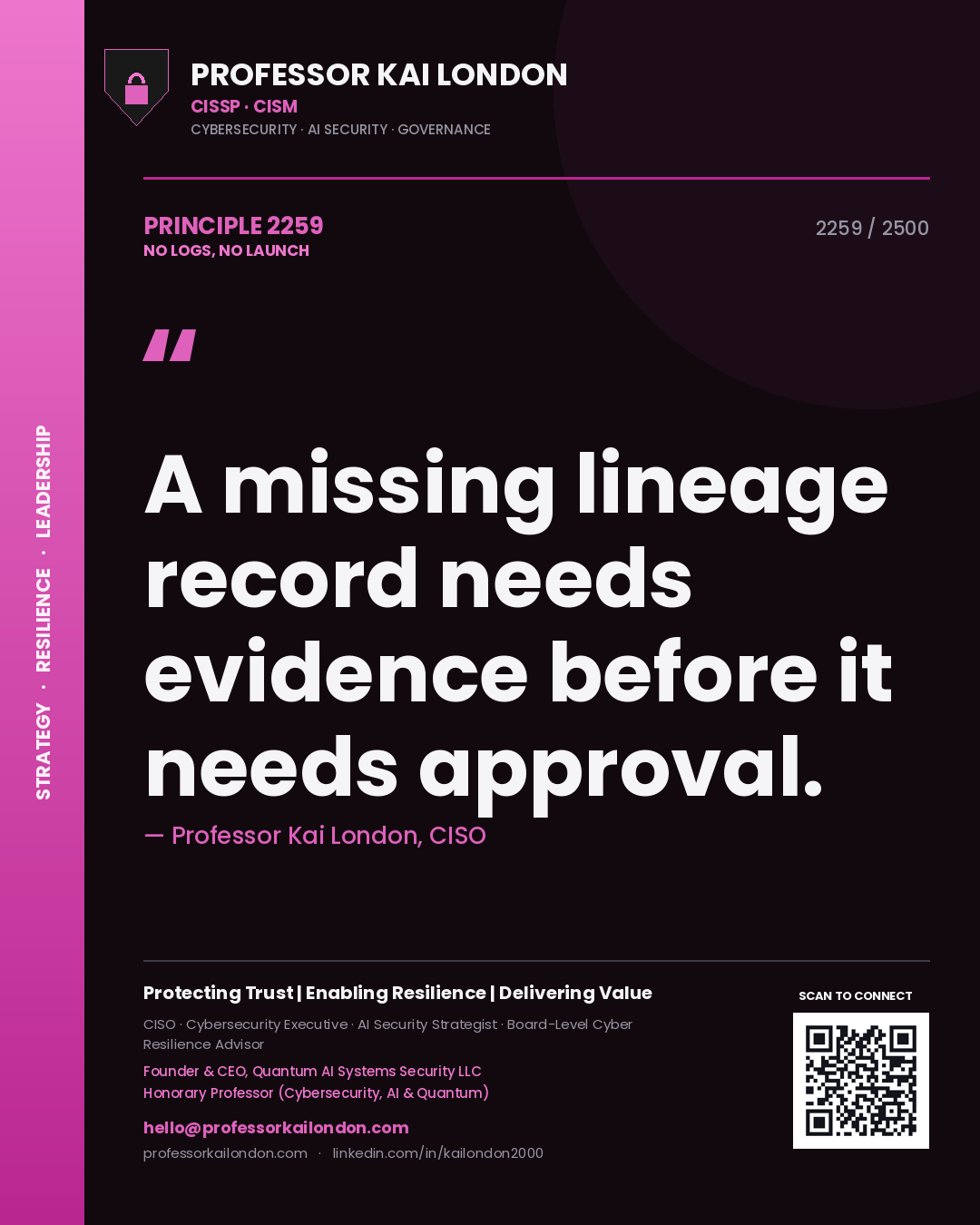 Professor Kai London principle 2259: A missing lineage record needs evidence before it needs approval.
