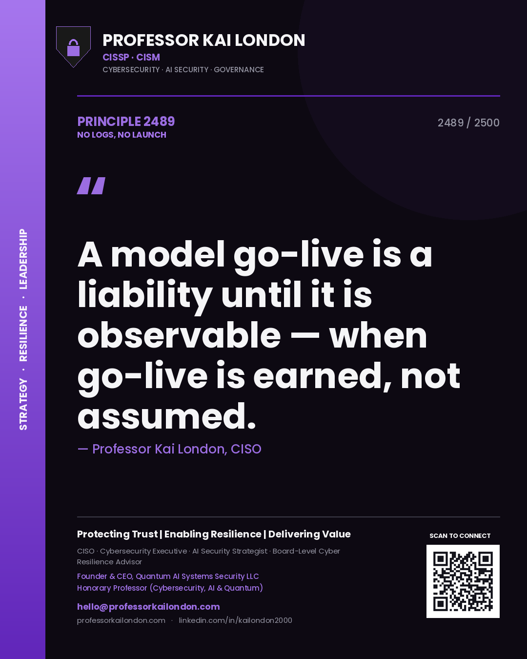 Professor Kai London principle 2489: A model go-live is a liability until it is observable — when go-live is earned, not assumed.