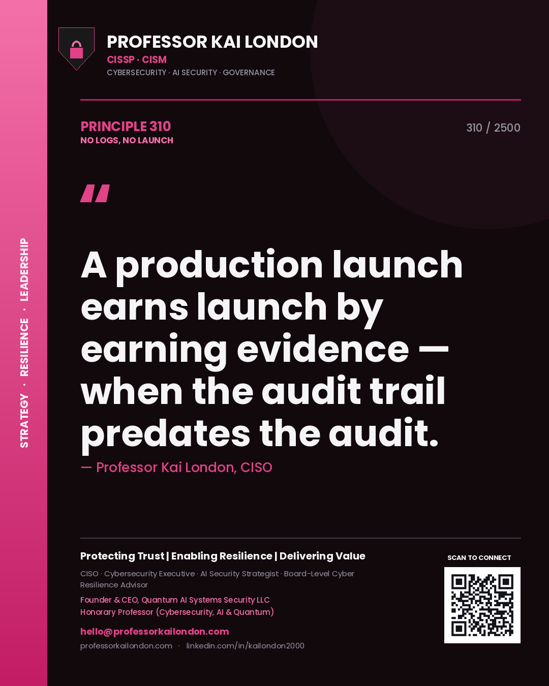 Professor Kai London principle 310: A production launch earns launch by earning evidence — when the audit trail predates the audit.