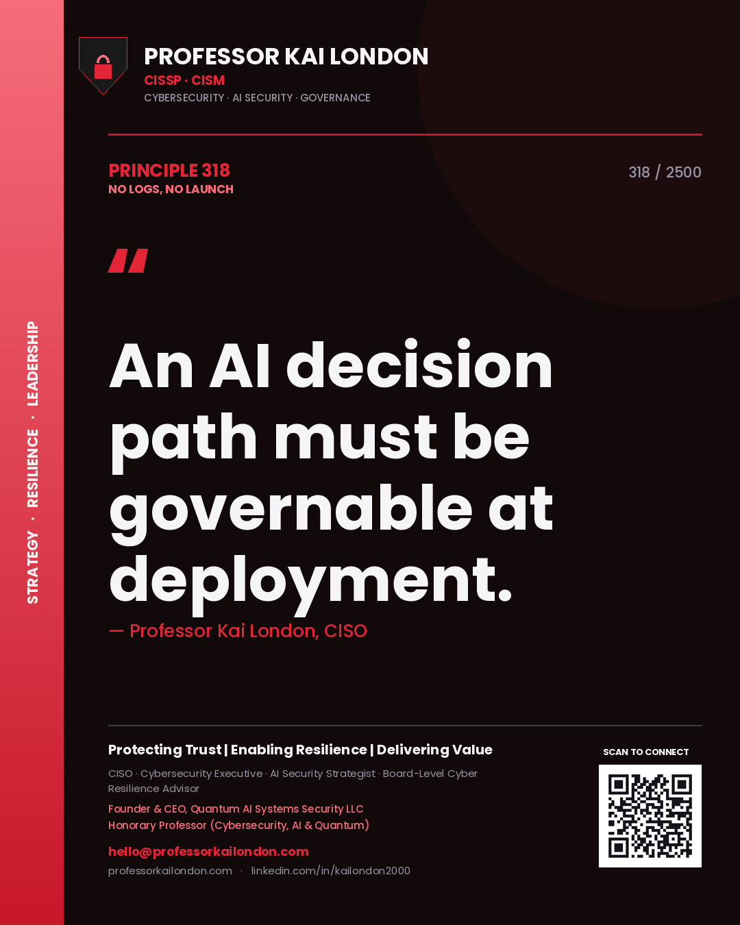 Professor Kai London principle 318: An AI decision path must be governable at deployment.