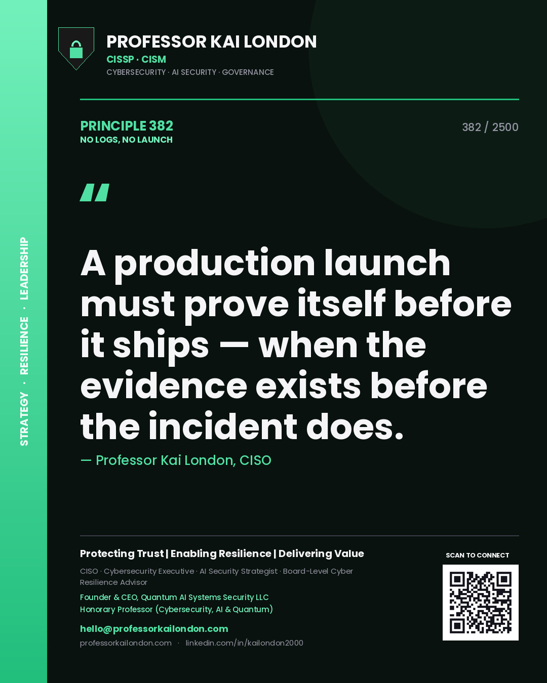Professor Kai London principle 382: A production launch must prove itself before it ships — when the evidence exists before the incident does.