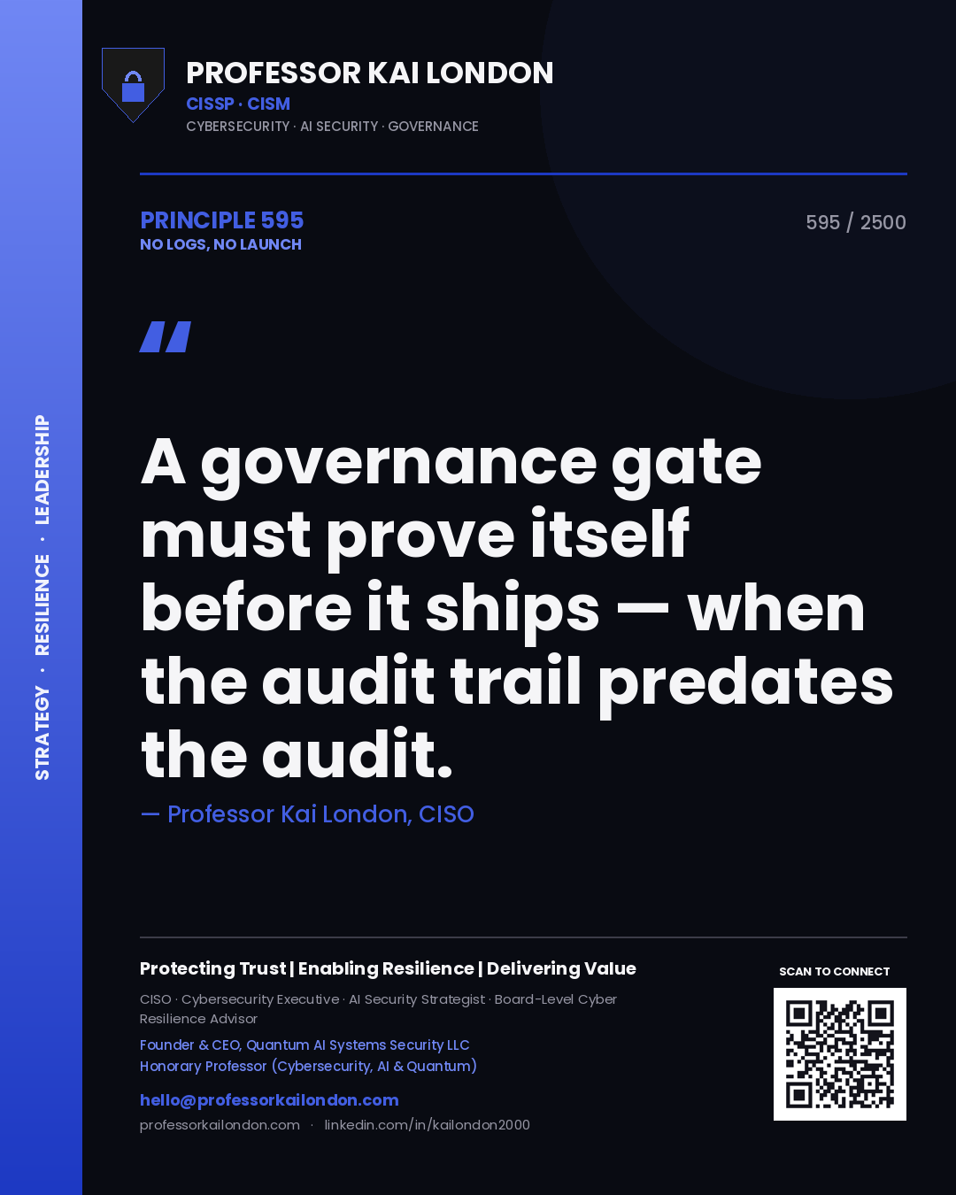 Professor Kai London principle 595: A governance gate must prove itself before it ships — when the audit trail predates the audit.