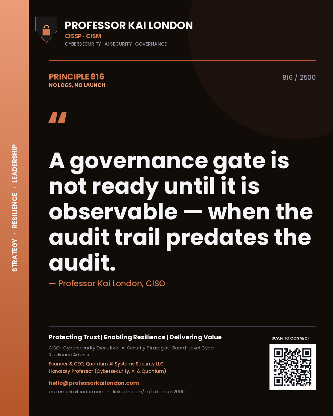 Professor Kai London principle 816: A governance gate is not ready until it is observable — when the audit trail predates the audit.