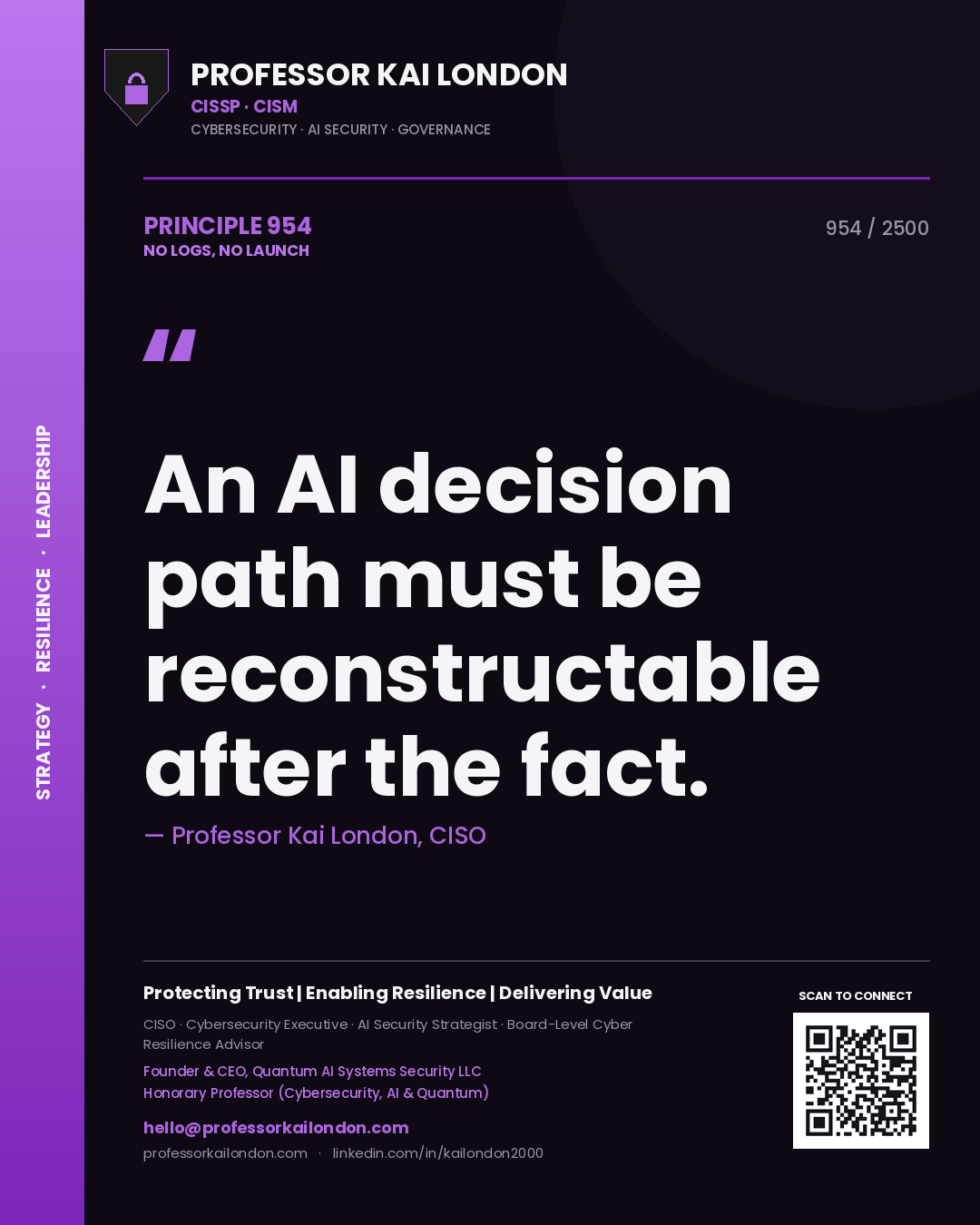 Professor Kai London principle 954: An AI decision path must be reconstructable after the fact.
