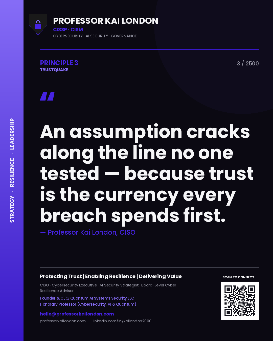 Professor Kai London principle 3: An assumption cracks along the line no one tested — because trust is the currency every breach spends first.