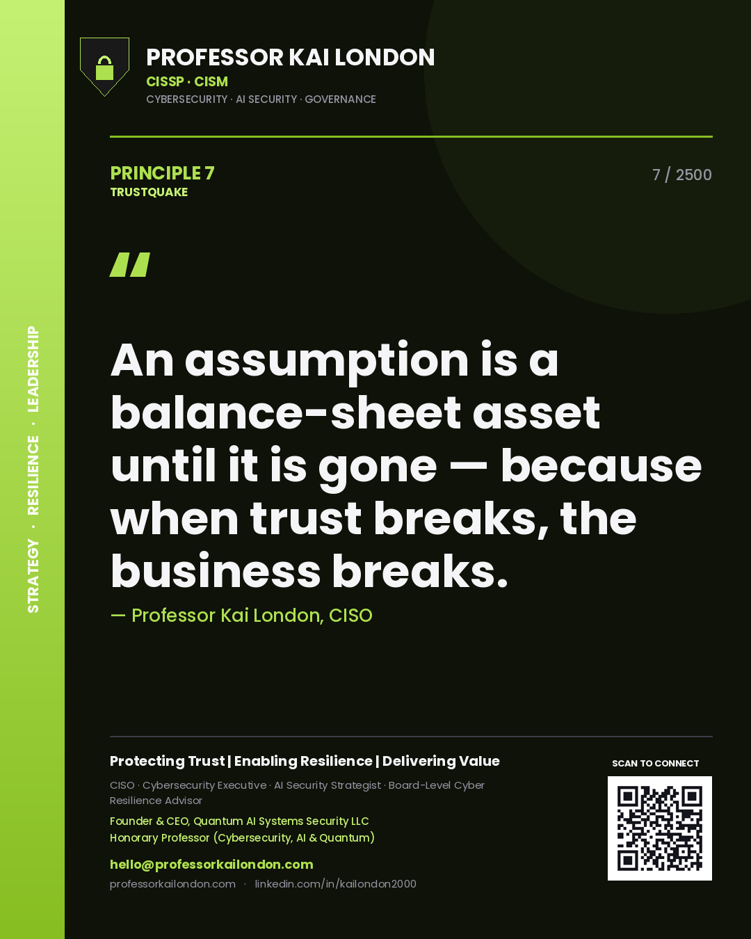 Professor Kai London principle 7: An assumption is a balance-sheet asset until it is gone — because when trust breaks, the business breaks.