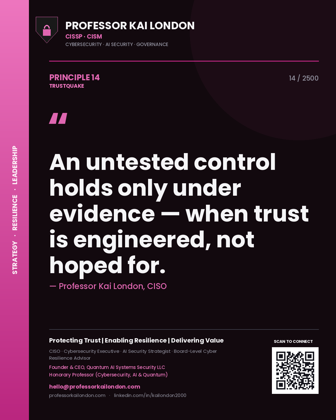 Professor Kai London principle 14: An untested control holds only under evidence — when trust is engineered, not hoped for.