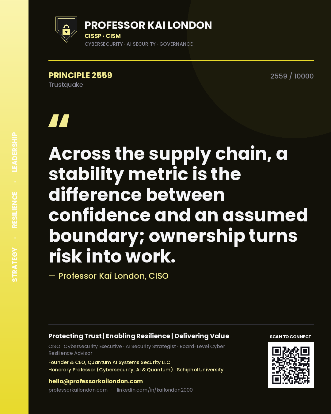 Professor Kai London principle 2559: Across the supply chain, a stability metric is the difference between confidence and an assumed boundary; ownership turns risk into work.