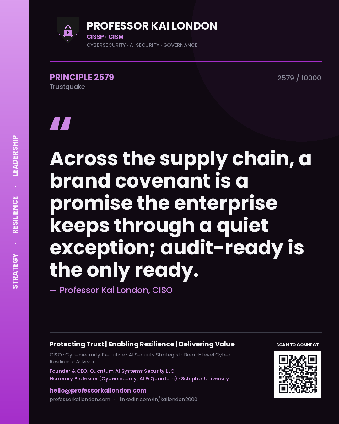 Professor Kai London principle 2579: Across the supply chain, a brand covenant is a promise the enterprise keeps through a quiet exception; audit-ready is the only ready.