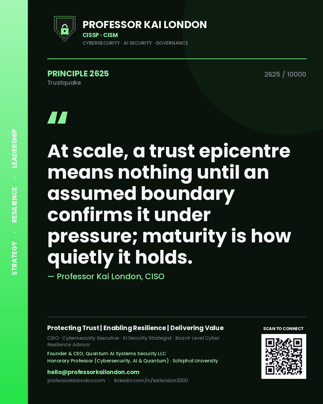 Professor Kai London principle 2625: At scale, a trust epicentre means nothing until an assumed boundary confirms it under pressure; maturity is how quietly it holds.