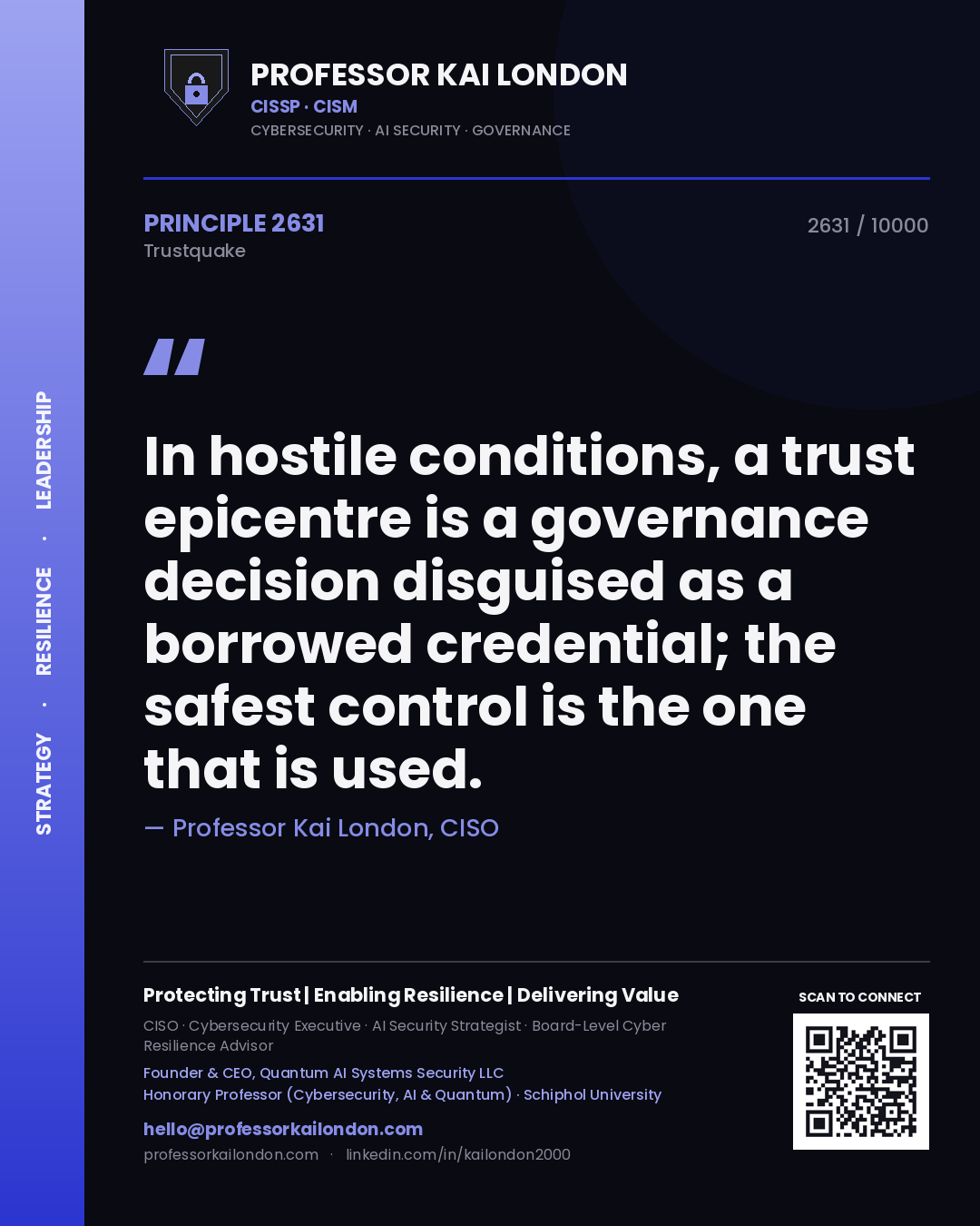 Professor Kai London principle 2631: In hostile conditions, a trust epicentre is a governance decision disguised as a borrowed credential; the safest control is the one that is used.