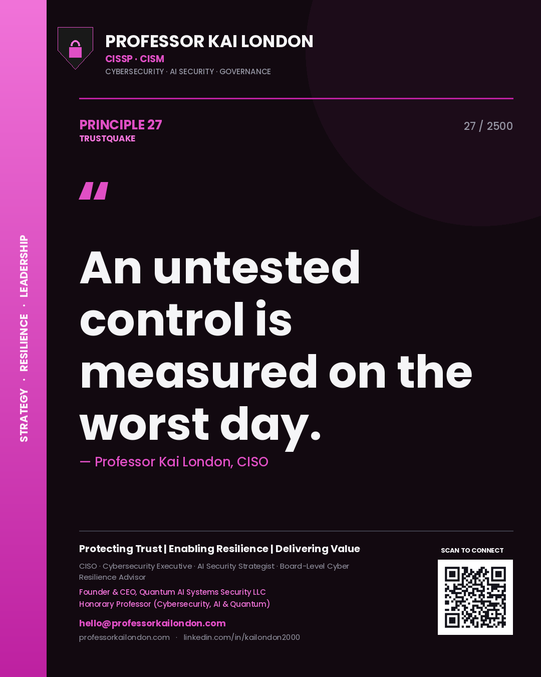 Professor Kai London principle 27: An untested control is measured on the worst day.