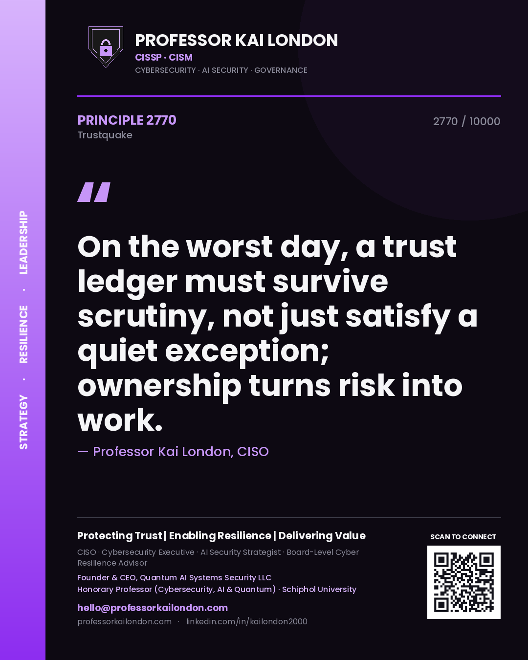 Professor Kai London principle 2770: On the worst day, a trust ledger must survive scrutiny, not just satisfy a quiet exception; ownership turns risk into work.