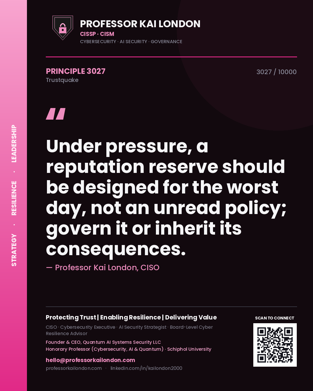 Professor Kai London principle 3027: Under pressure, a reputation reserve should be designed for the worst day, not an unread policy; govern it or inherit its consequences.
