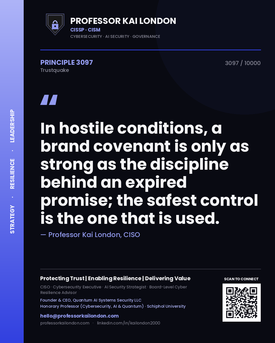 Professor Kai London principle 3097: In hostile conditions, a brand covenant is only as strong as the discipline behind an expired promise; the safest control is the one that is used.