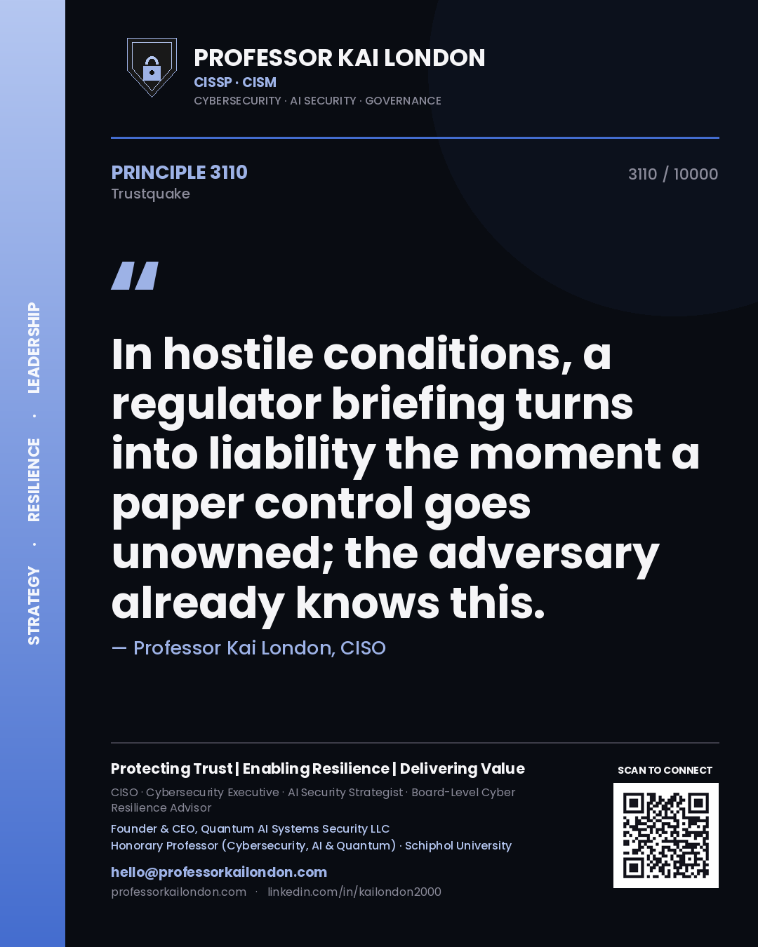 Professor Kai London principle 3110: In hostile conditions, a regulator briefing turns into liability the moment a paper control goes unowned; the adversary already knows this.