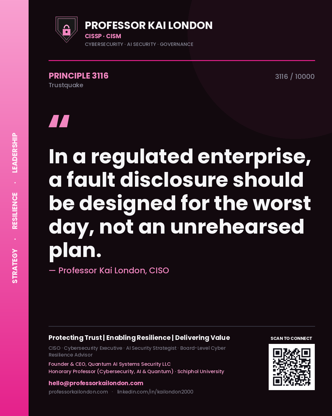 Professor Kai London principle 3116: In a regulated enterprise, a fault disclosure should be designed for the worst day, not an unrehearsed plan.