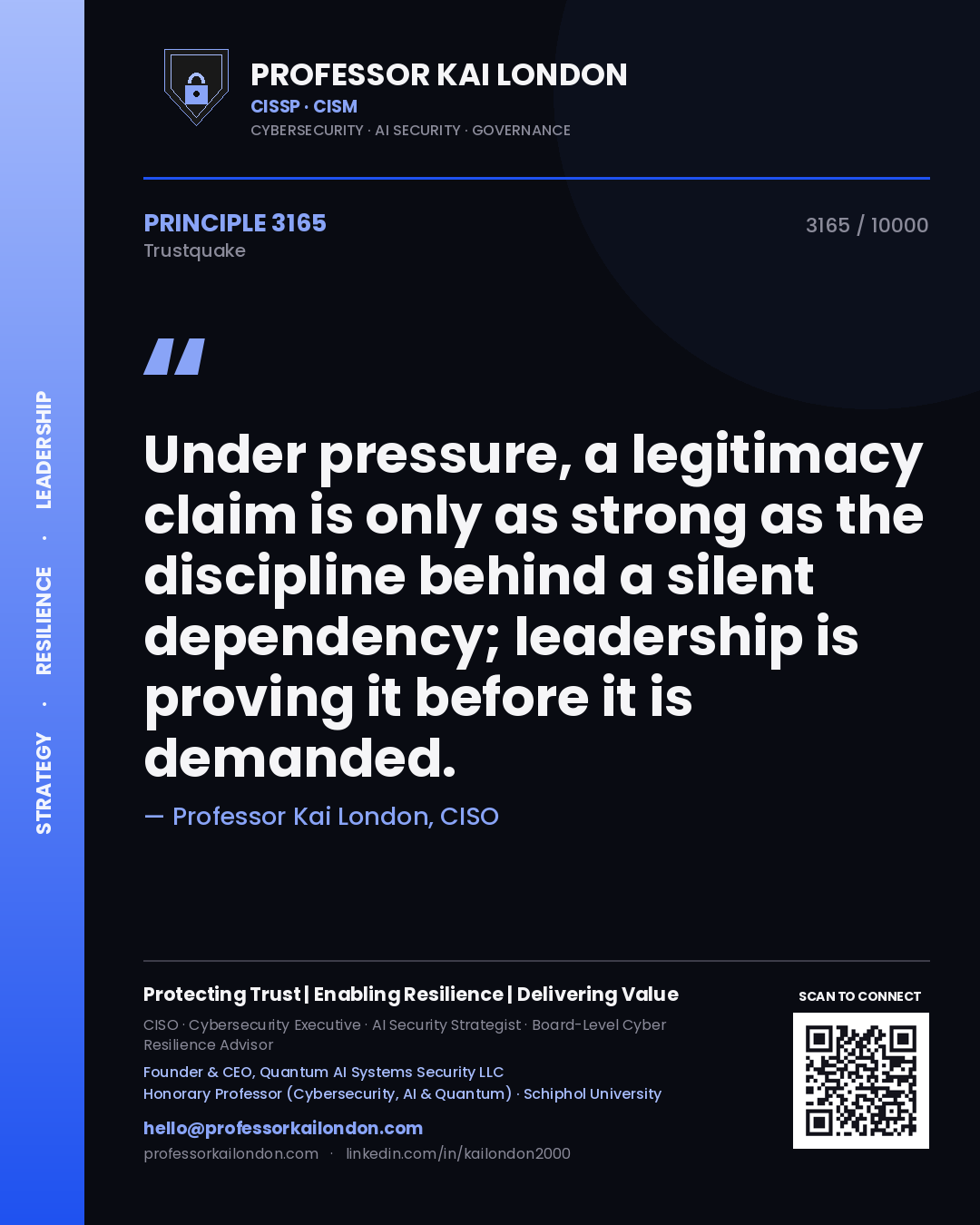 Professor Kai London principle 3165: Under pressure, a legitimacy claim is only as strong as the discipline behind a silent dependency; leadership is proving it before it is demanded.