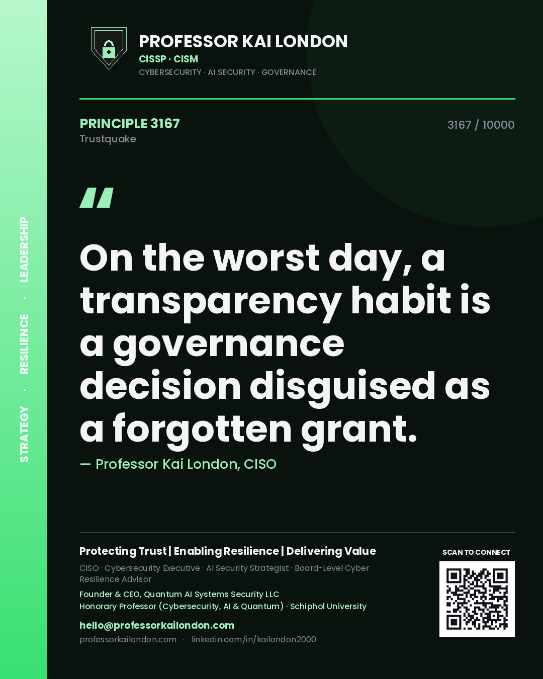 Professor Kai London principle 3167: On the worst day, a transparency habit is a governance decision disguised as a forgotten grant.