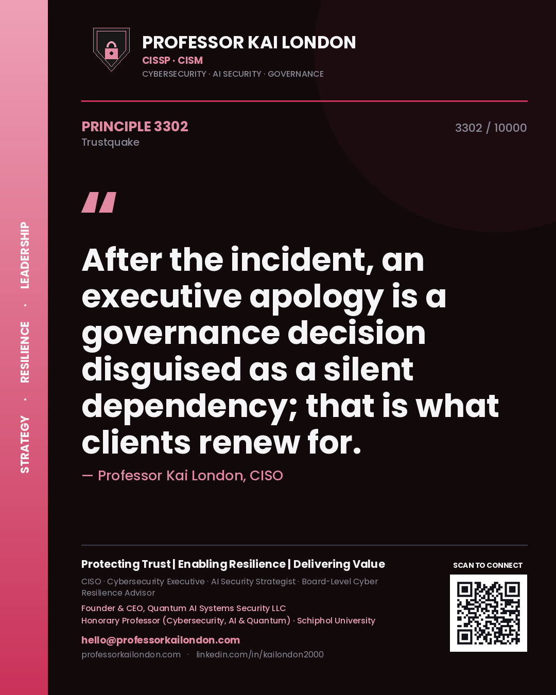 Professor Kai London principle 3302: After the incident, an executive apology is a governance decision disguised as a silent dependency; that is what clients renew for.