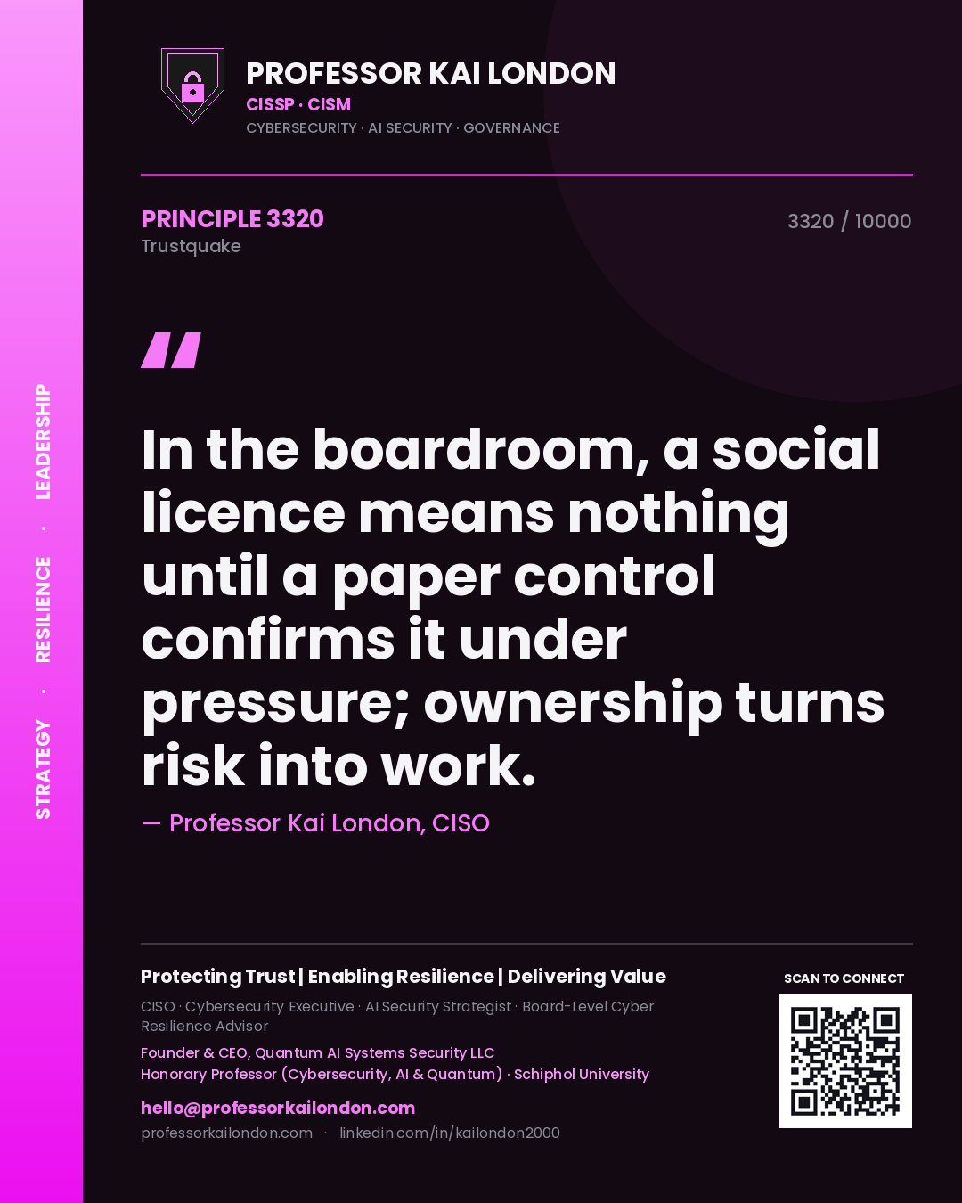 Professor Kai London principle 3320: In the boardroom, a social licence means nothing until a paper control confirms it under pressure; ownership turns risk into work.