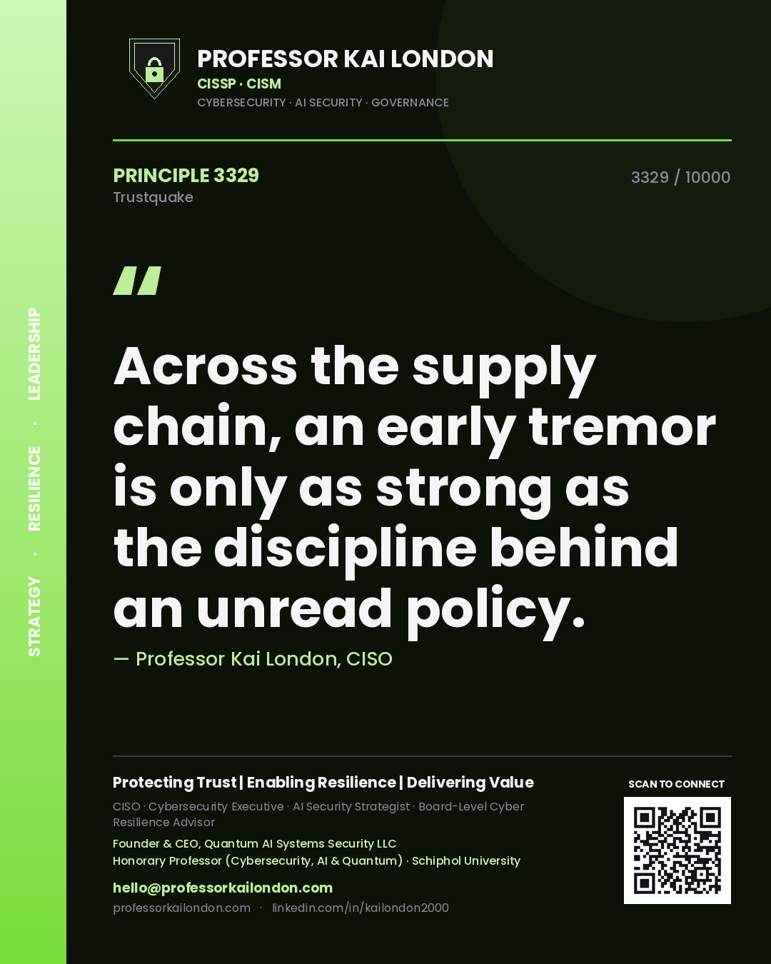 Professor Kai London principle 3329: Across the supply chain, an early tremor is only as strong as the discipline behind an unread policy.