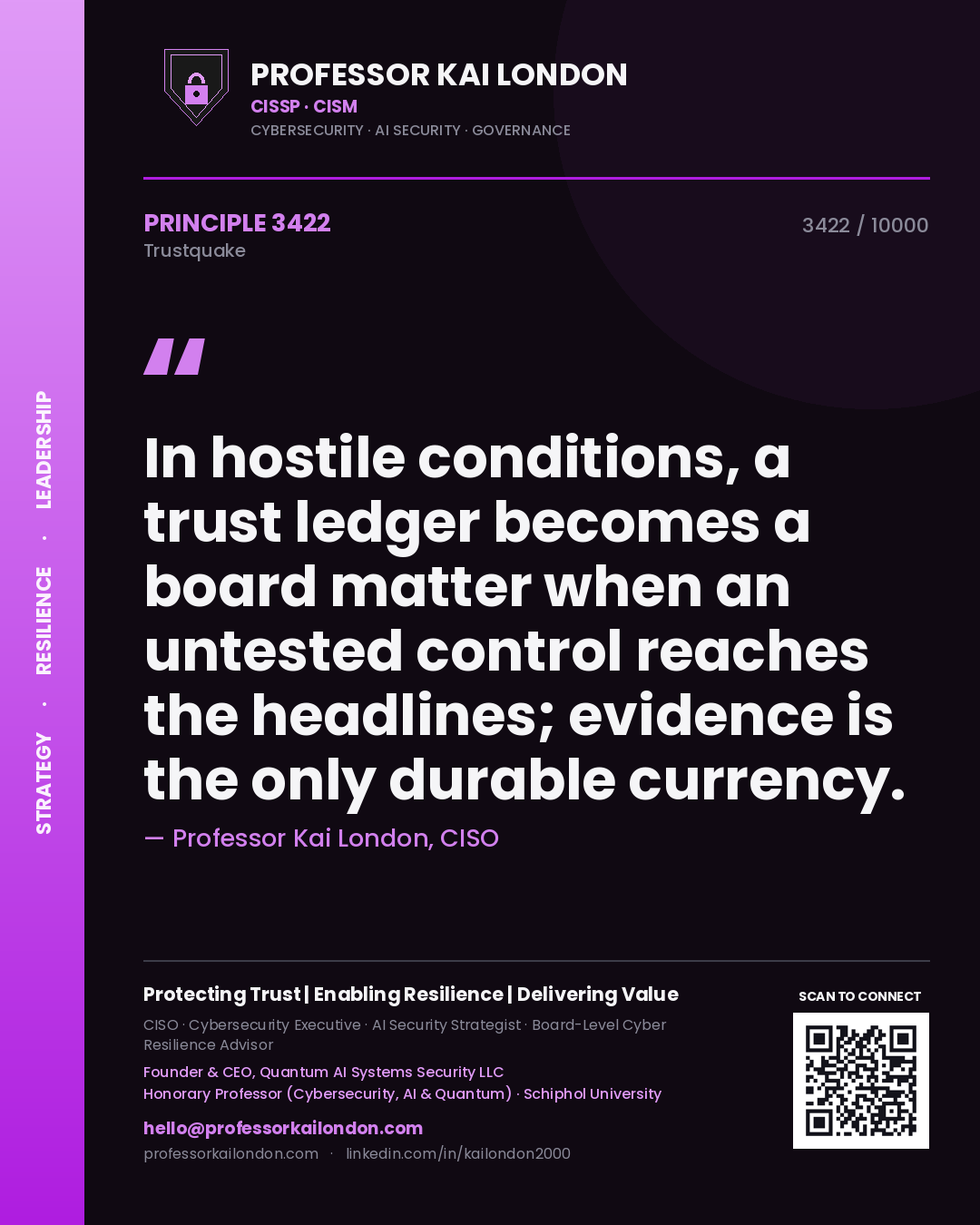 Professor Kai London principle 3422: In hostile conditions, a trust ledger becomes a board matter when an untested control reaches the headlines; evidence is the only durable currency.