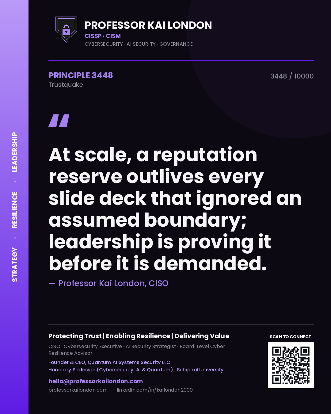 Professor Kai London principle 3448: At scale, a reputation reserve outlives every slide deck that ignored an assumed boundary; leadership is proving it before it is demanded.