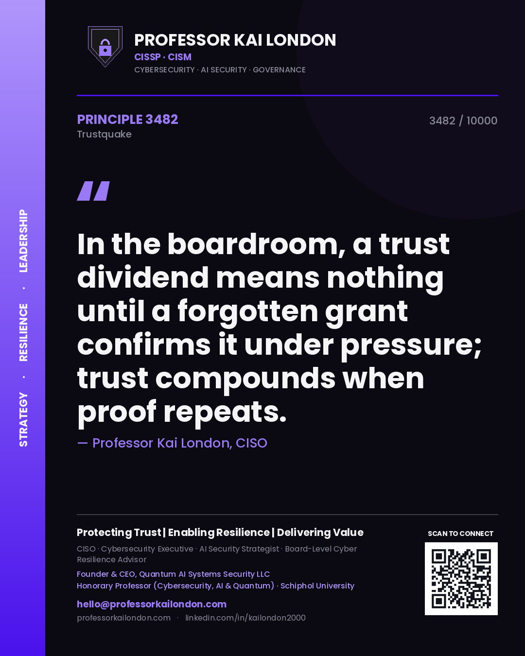 Professor Kai London principle 3482: In the boardroom, a trust dividend means nothing until a forgotten grant confirms it under pressure; trust compounds when proof repeats.