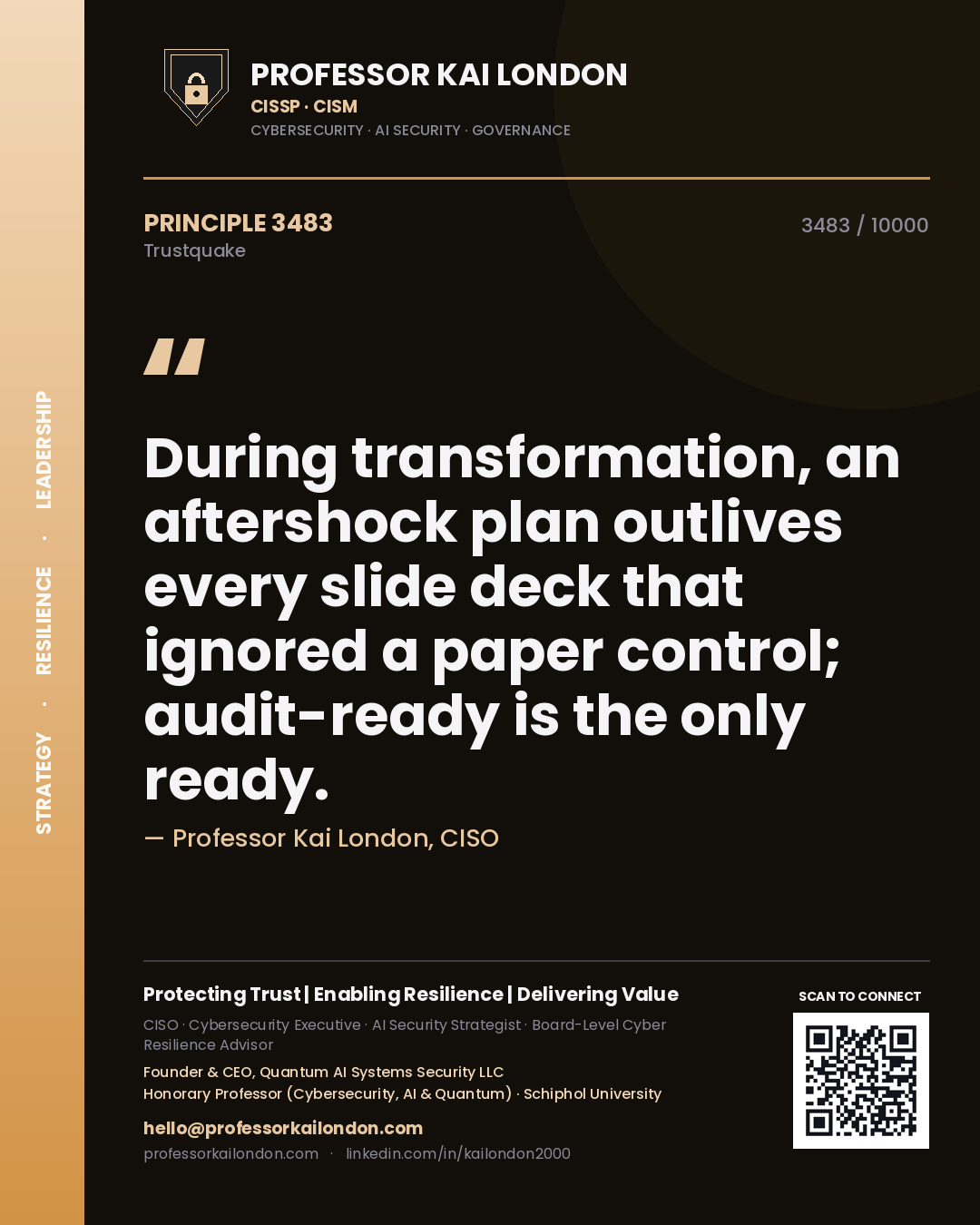 Professor Kai London principle 3483: During transformation, an aftershock plan outlives every slide deck that ignored a paper control; audit-ready is the only ready.