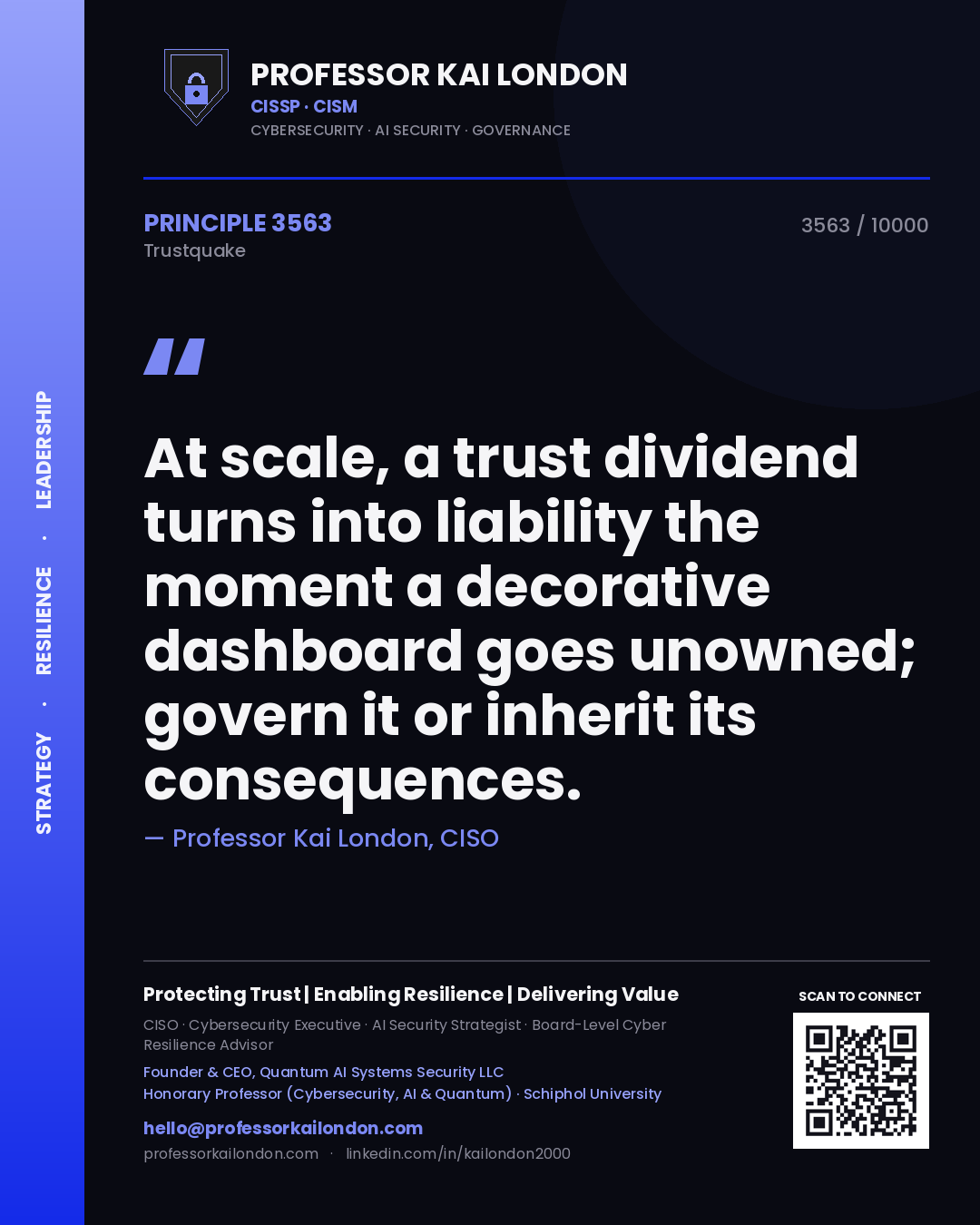 Professor Kai London principle 3563: At scale, a trust dividend turns into liability the moment a decorative dashboard goes unowned; govern it or inherit its consequences.