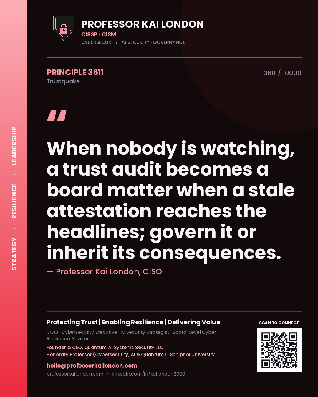 Professor Kai London principle 3611: When nobody is watching, a trust audit becomes a board matter when a stale attestation reaches the headlines; govern it or inherit its consequences.