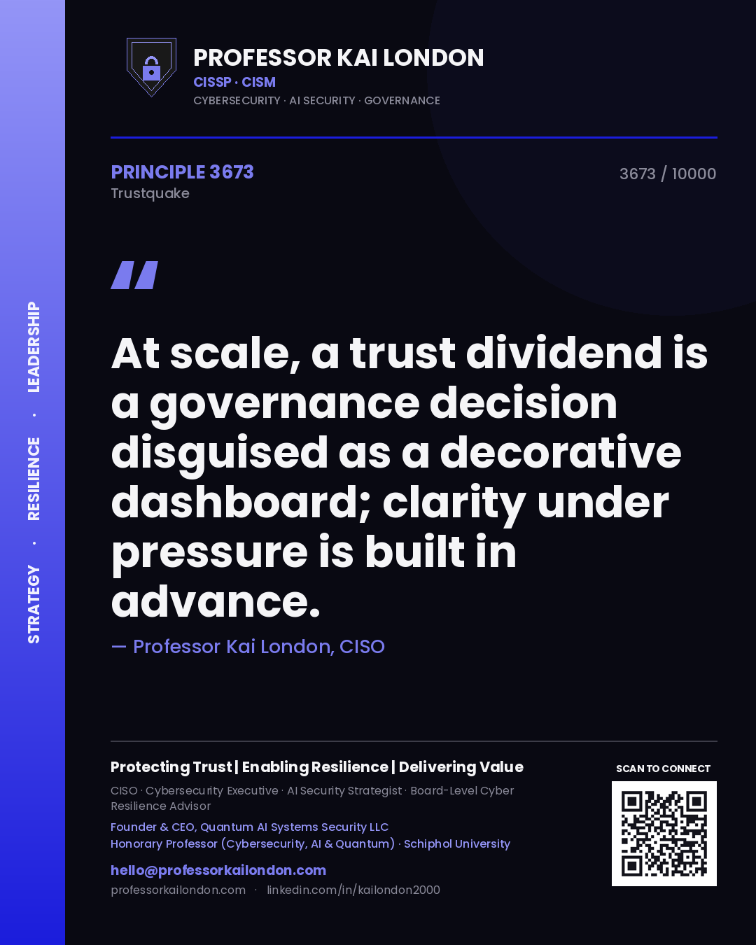 Professor Kai London principle 3673: At scale, a trust dividend is a governance decision disguised as a decorative dashboard; clarity under pressure is built in advance.