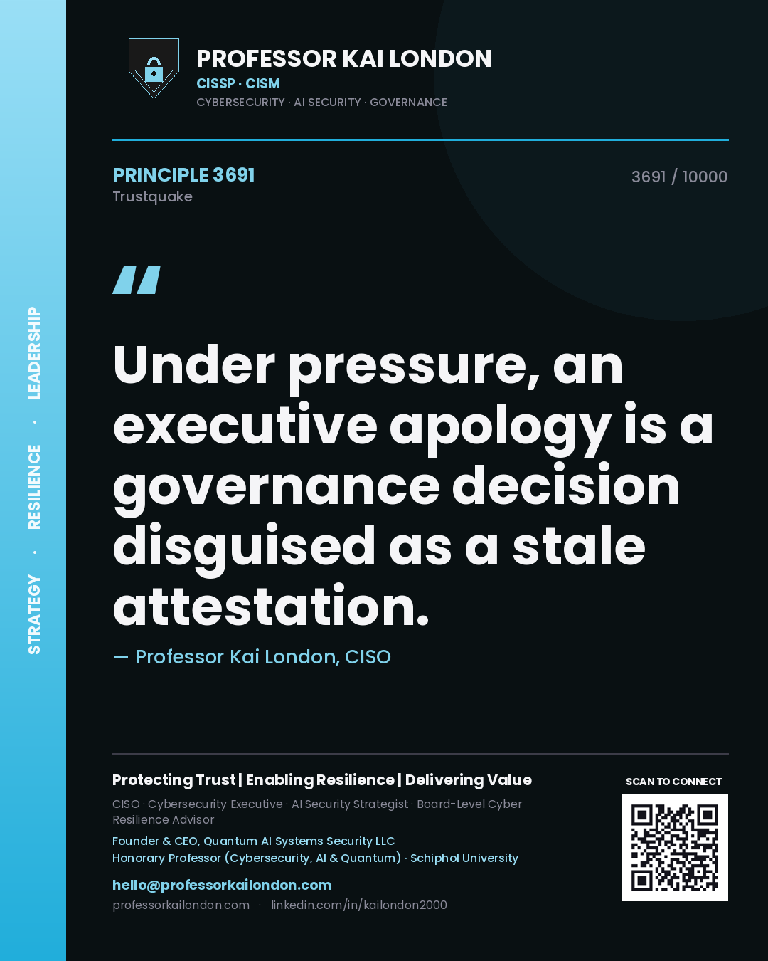 Professor Kai London principle 3691: Under pressure, an executive apology is a governance decision disguised as a stale attestation.