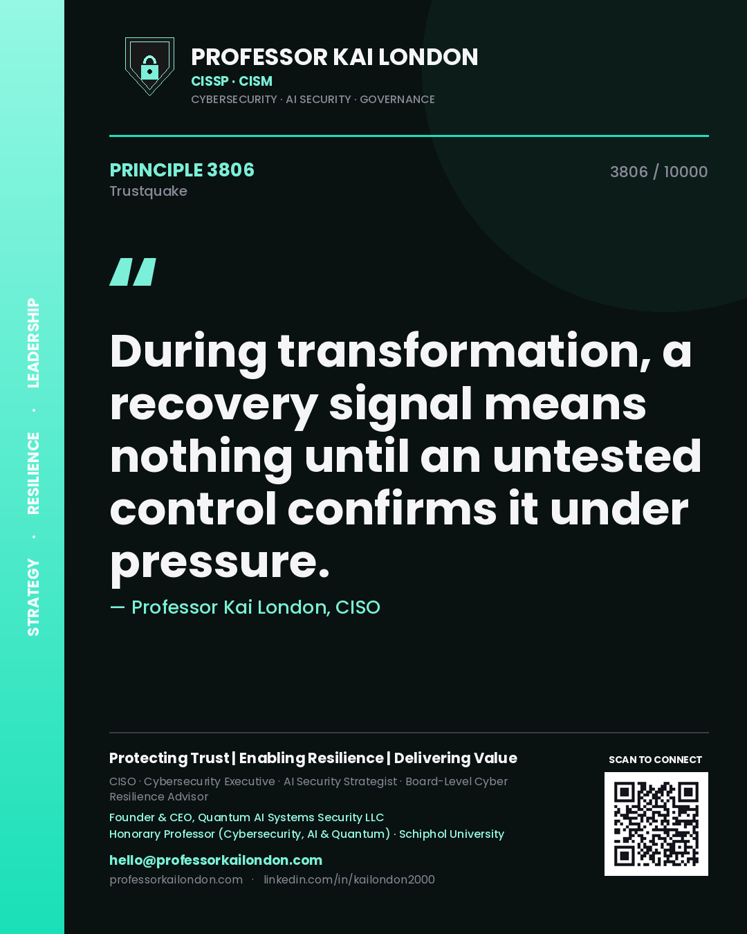 Professor Kai London principle 3806: During transformation, a recovery signal means nothing until an untested control confirms it under pressure.
