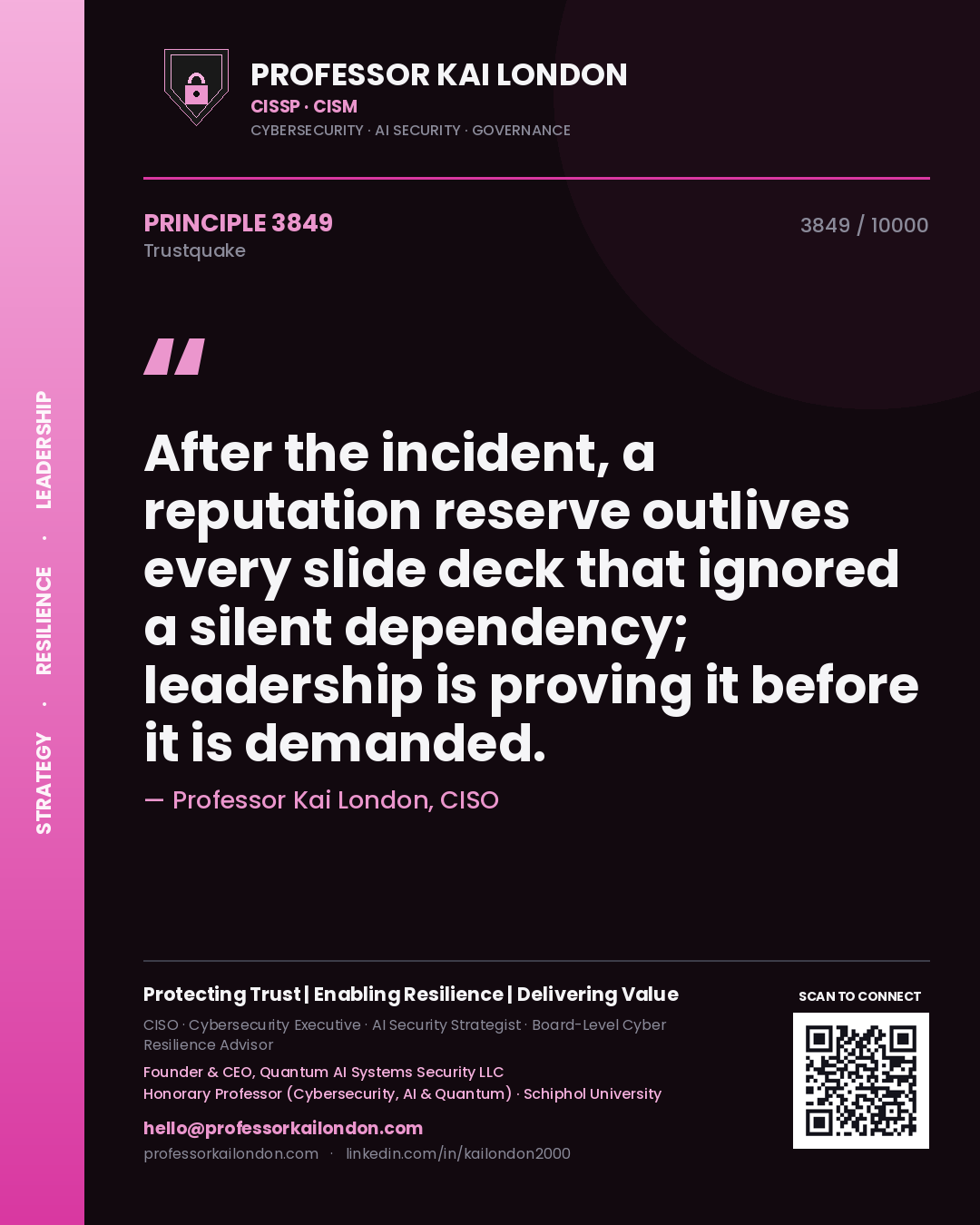Professor Kai London principle 3849: After the incident, a reputation reserve outlives every slide deck that ignored a silent dependency; leadership is proving it before it is demanded.