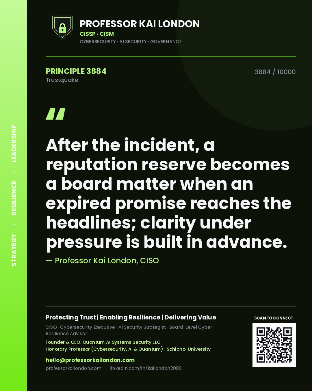 Professor Kai London principle 3884: After the incident, a reputation reserve becomes a board matter when an expired promise reaches the headlines; clarity under pressure is built in advance.