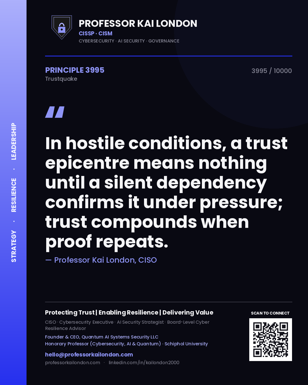 Professor Kai London principle 3995: In hostile conditions, a trust epicentre means nothing until a silent dependency confirms it under pressure; trust compounds when proof repeats.