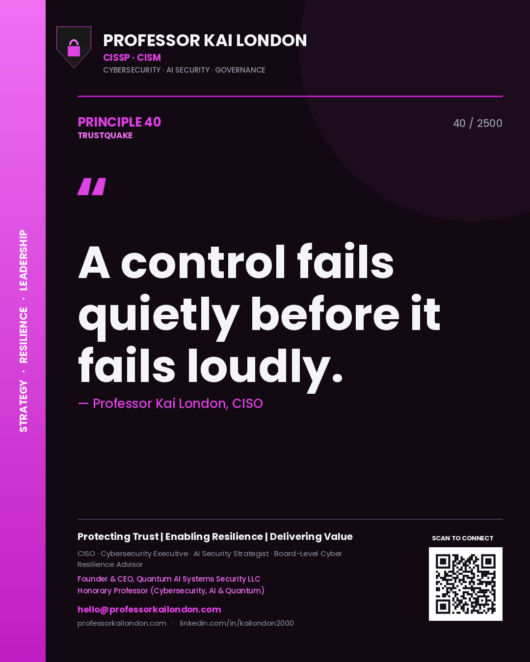 Professor Kai London principle 40: A control fails quietly before it fails loudly.