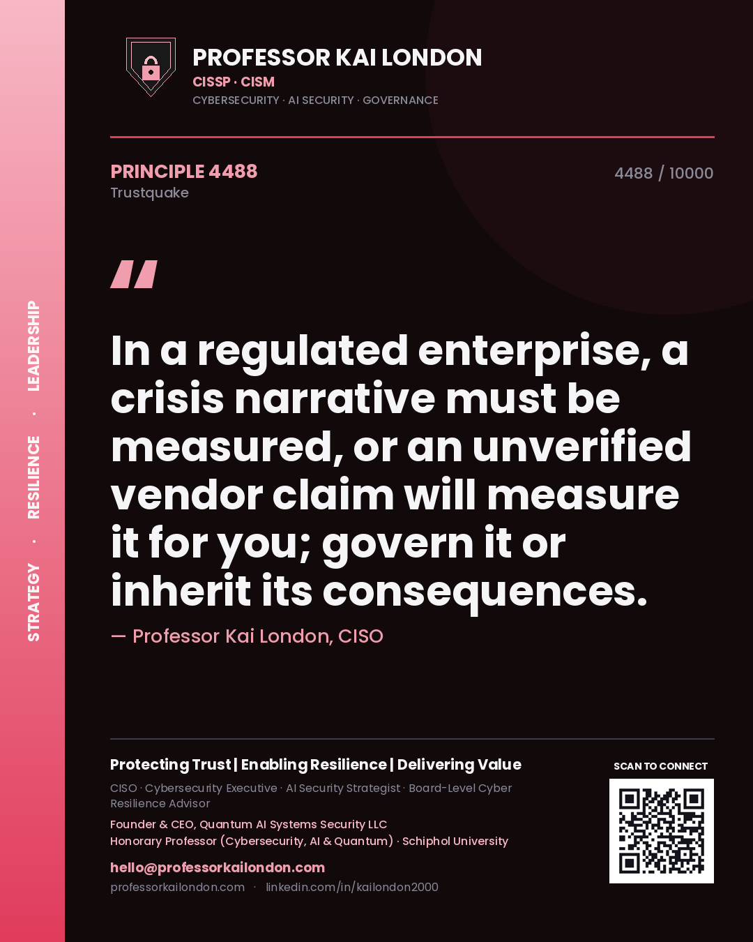 Professor Kai London principle 4488: In a regulated enterprise, a crisis narrative must be measured, or an unverified vendor claim will measure it for you; govern it or inherit its consequences.