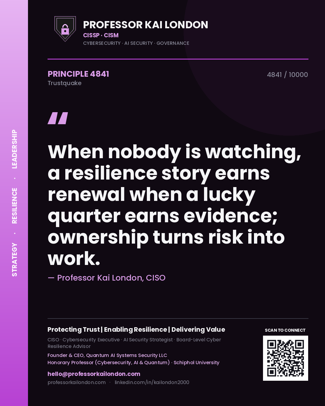 Professor Kai London principle 4841: When nobody is watching, a resilience story earns renewal when a lucky quarter earns evidence; ownership turns risk into work.