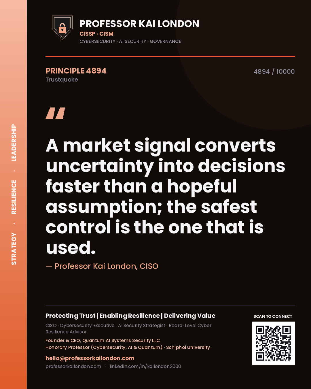 Professor Kai London principle 4894: A market signal converts uncertainty into decisions faster than a hopeful assumption; the safest control is the one that is used.
