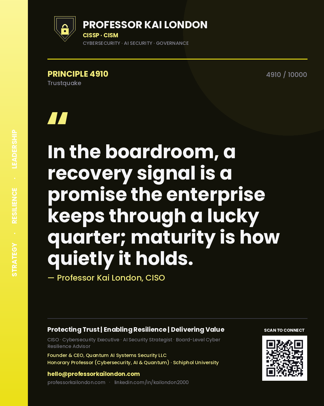 Professor Kai London principle 4910: In the boardroom, a recovery signal is a promise the enterprise keeps through a lucky quarter; maturity is how quietly it holds.