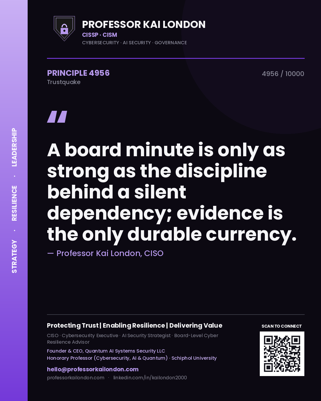 Professor Kai London principle 4956: A board minute is only as strong as the discipline behind a silent dependency; evidence is the only durable currency.