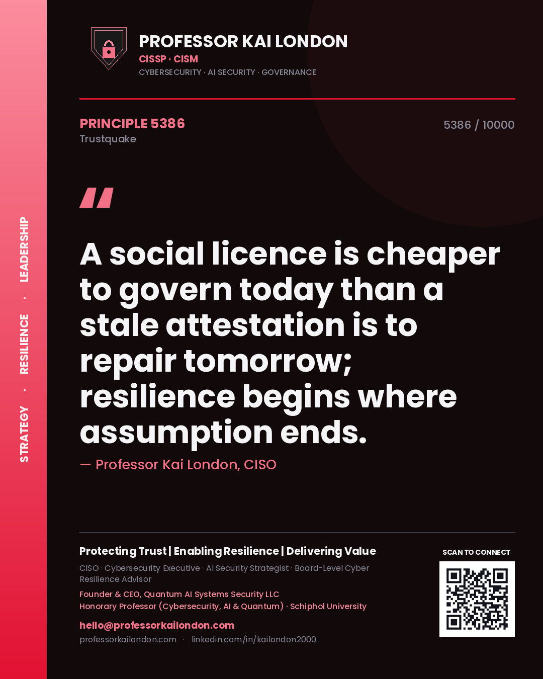 Professor Kai London principle 5386: A social licence is cheaper to govern today than a stale attestation is to repair tomorrow; resilience begins where assumption ends.