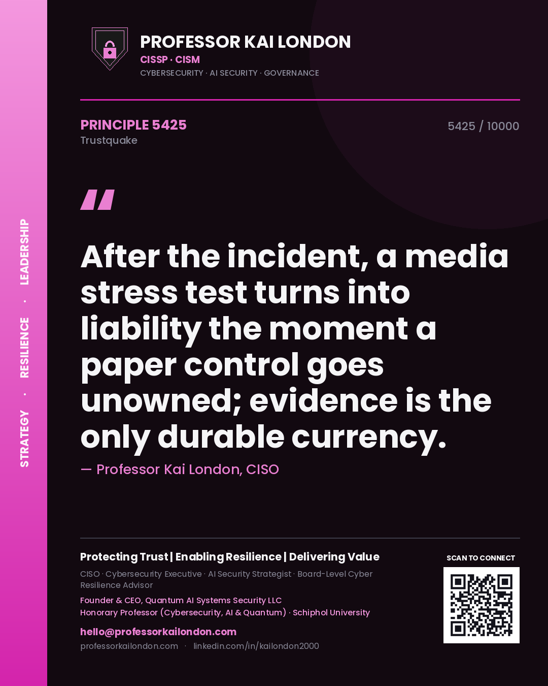 Professor Kai London principle 5425: After the incident, a media stress test turns into liability the moment a paper control goes unowned; evidence is the only durable currency.